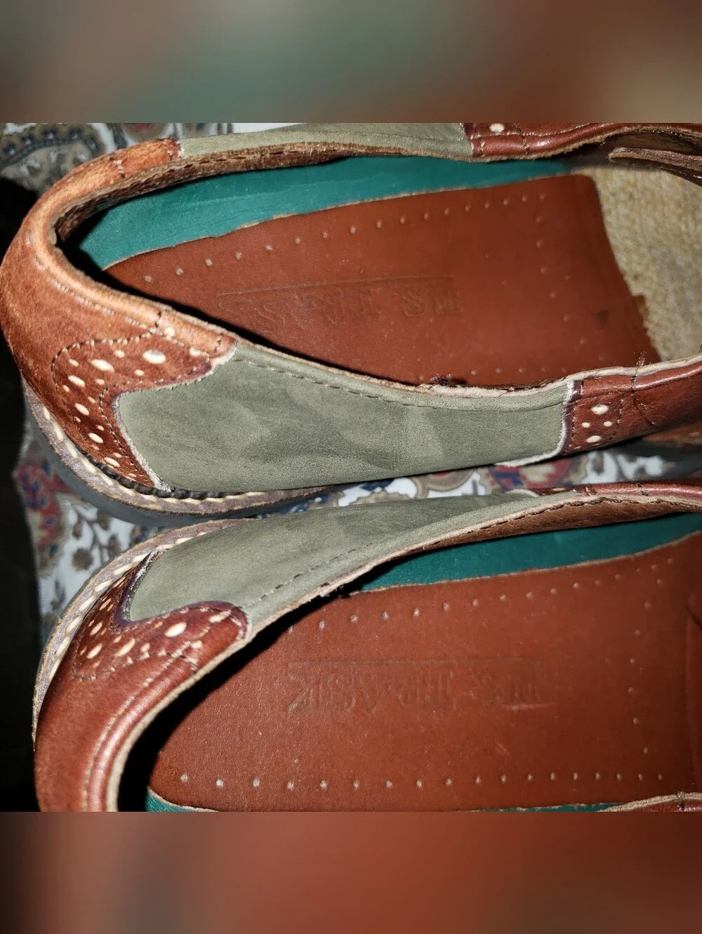 H.S.Trask Mens Loden Green Nubuck Brown Leather Saddle Oxford Shoes 11M